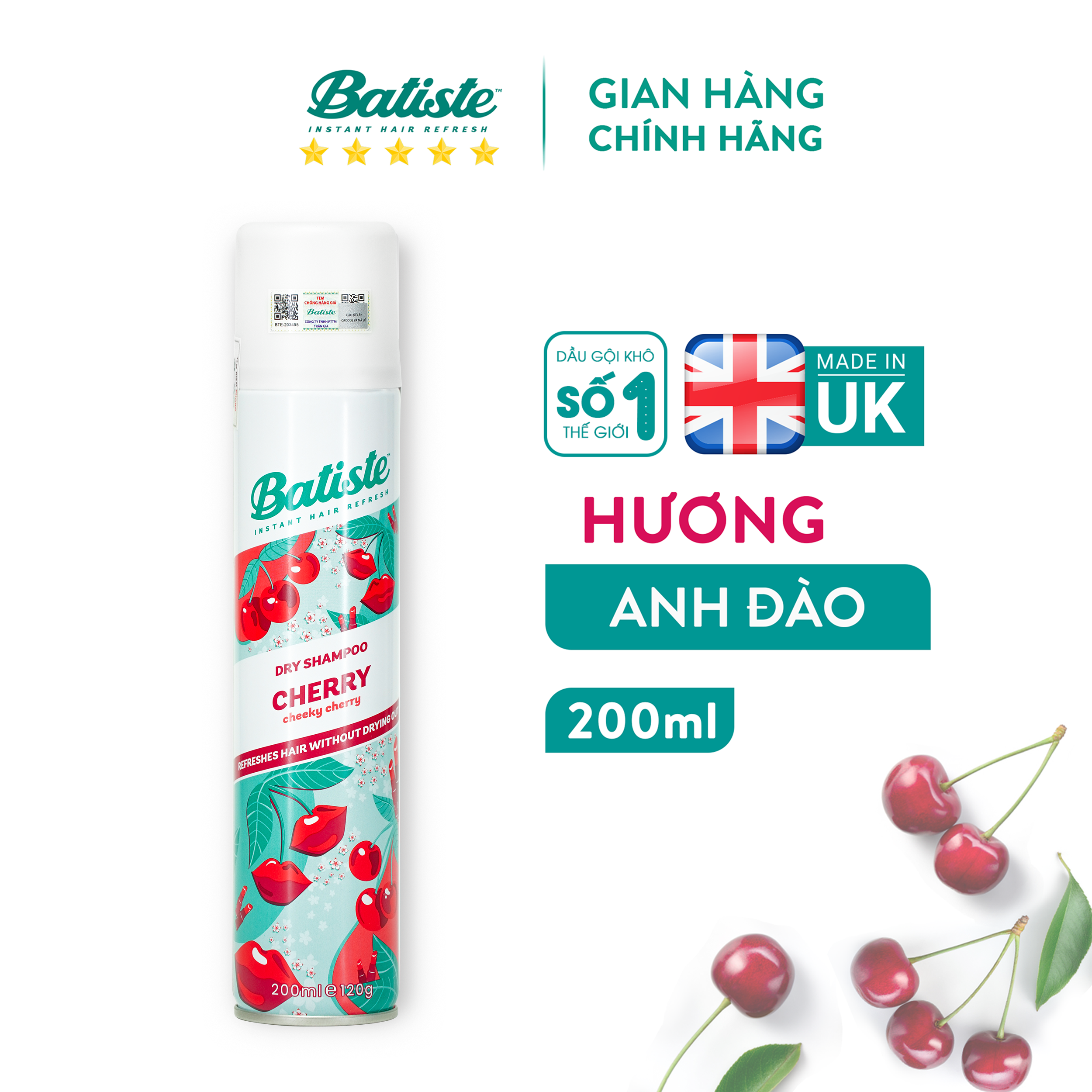 Dầu Gội Khô Hương Anh Đào - Batiste Dry Shampoo Fruity & Cheeky Cherry  200ml | Lazada.vn