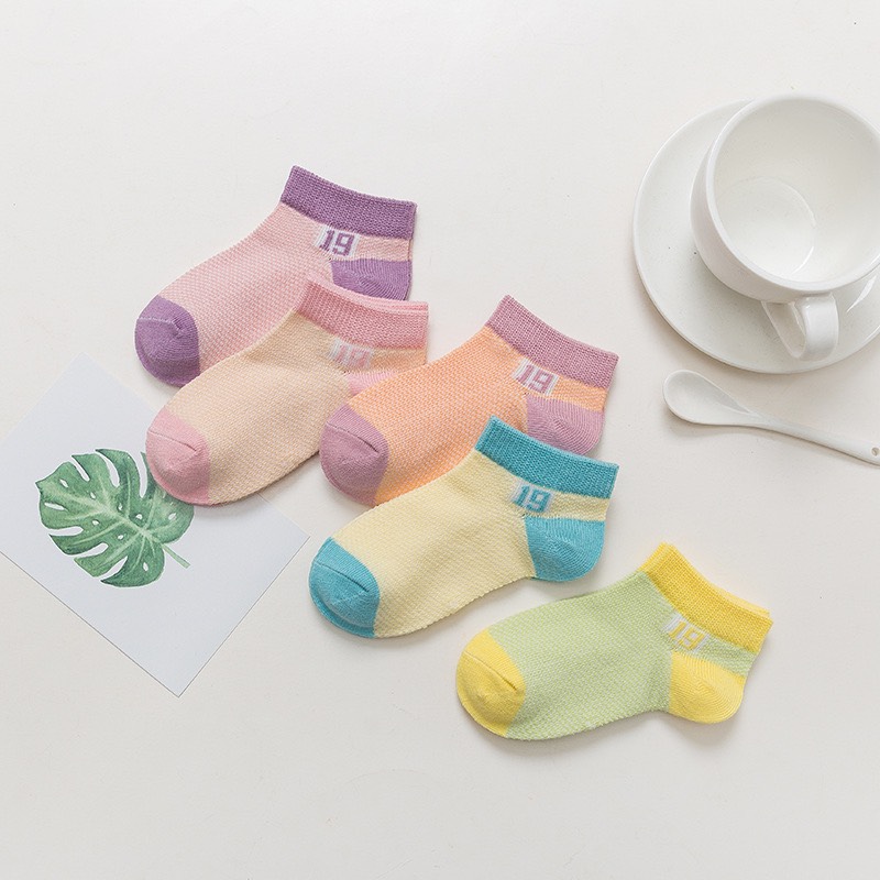 Set tất lưới trẻ em 5 đôi, chất lưới co giãn thông thoáng cho bé