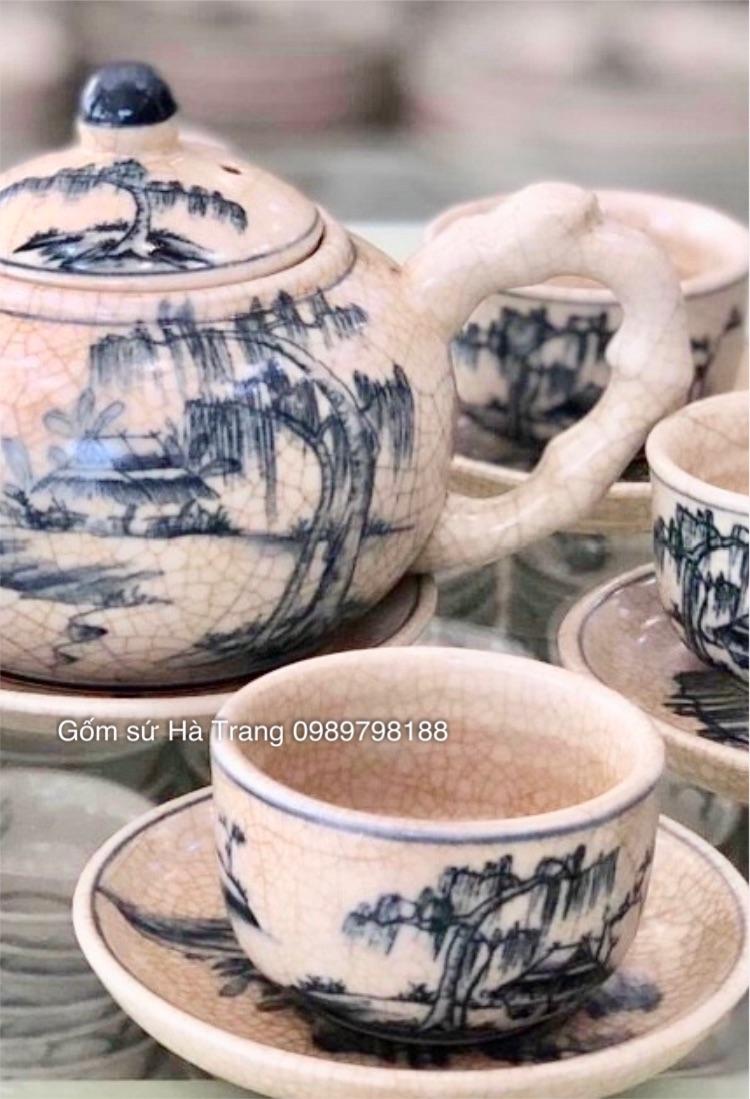 Bộ ấm chén men rạn gốm sứ Bát Tràng cao cấp