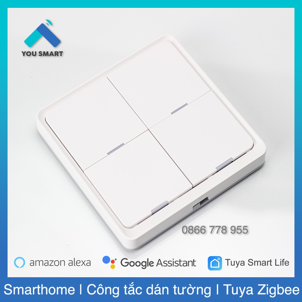 Công Tắc Ngữ Cảnh Dán Tường Thông Minh 4 Nút Tuya Zigbee.