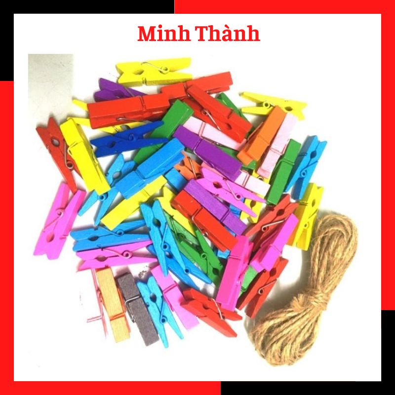 10 kẹp gỗ treo ảnh (tặng dây treo)