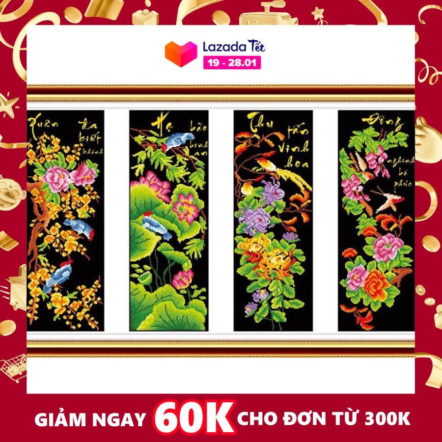 Tranh đính đá bộ tứ tứ quý bốn mùa VS106 Kích thước 126x75cm