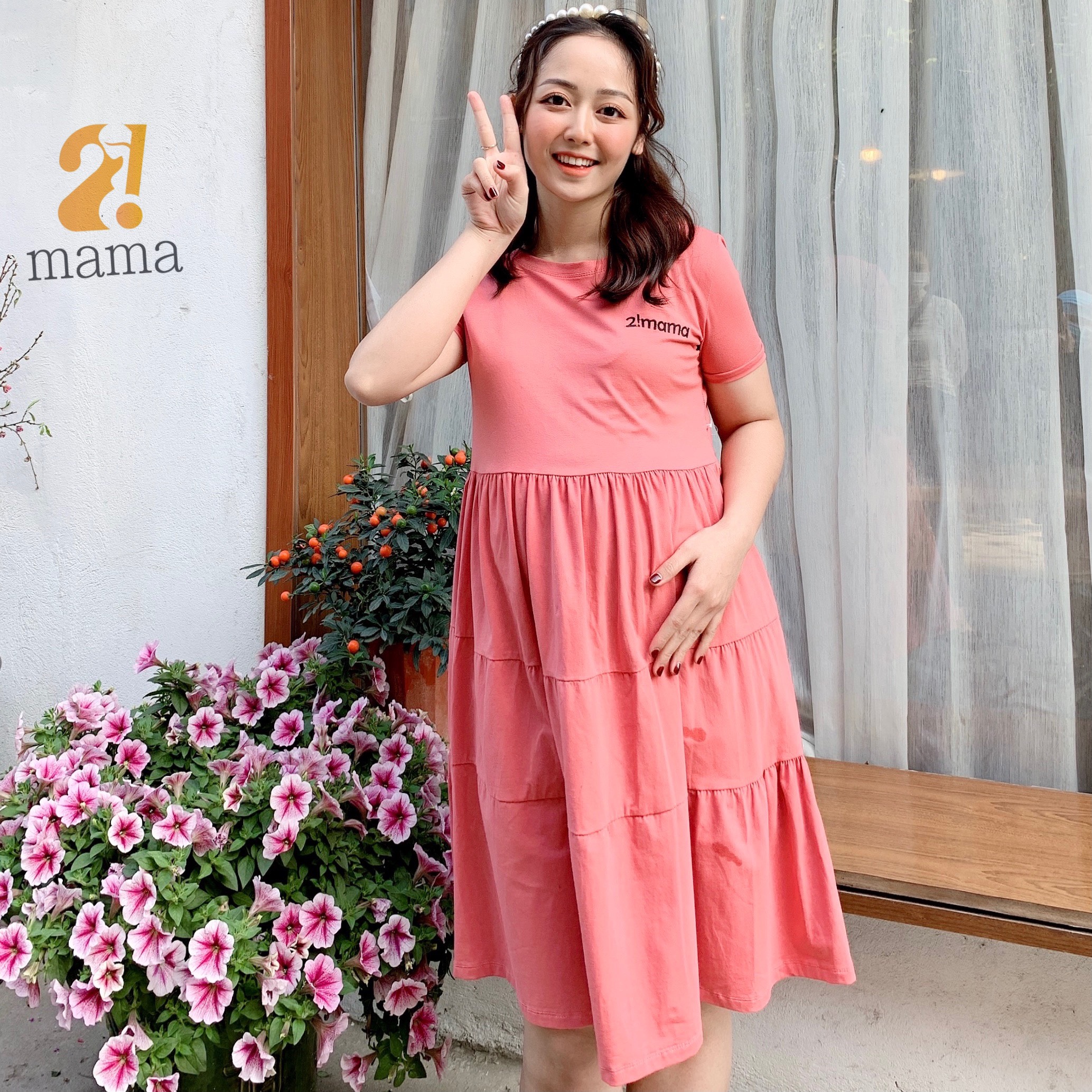 Đầm bầu suông đuôi cá chất cotton freesize 2MAMA V05