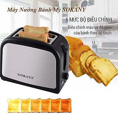 Máy nướng bánh mì Sokany HJT-016S - 2 ngăn, màu Đen & Xám, công suất 750W