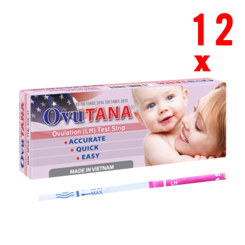 Que thử rụng trứng - Dụng cụ phát hiện ngày rụng trứng Ovutana - An toàn - Nhanh chóng - Đơn giản và Chuẩn xác - Hộp to 12 que
