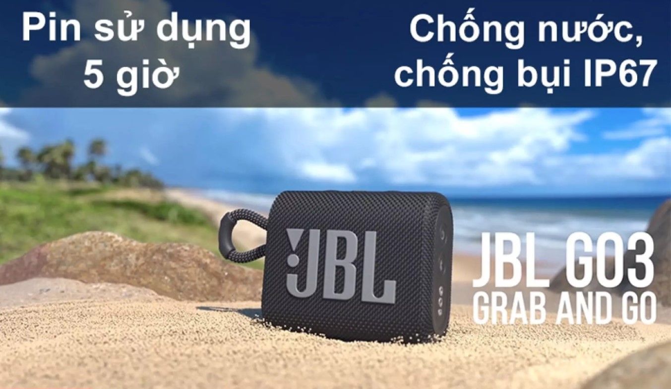 Loa Bluetooth JBL Go3 , Loa Nghe Nhạc Công Suất Lớn, Loa Bluetooth Bass Mạnh, Kháng Nước và Bụi IP67, Công Nghệ JBL Pro Sound, Kiểu Dáng Di Động, Kết Nối Bluetooth 5.1, BH uy tín 1 đổi 1