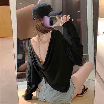[HCM]Áo thun tay dài hở lưng dây chuỗi ngọc