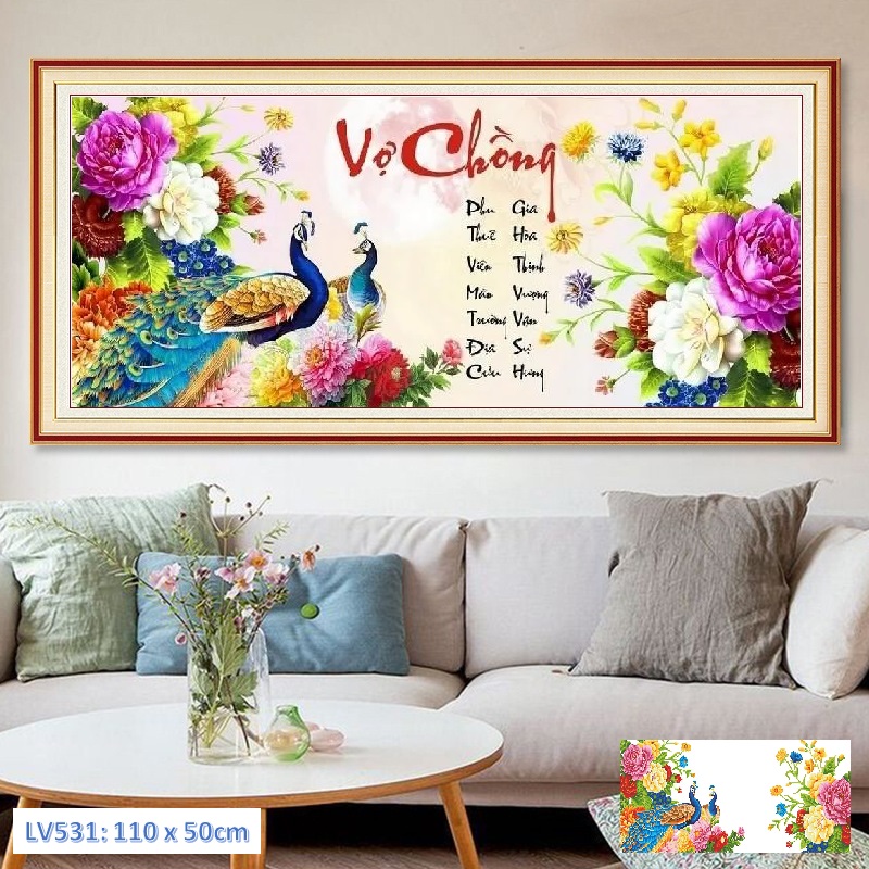 Tranh đính đá Vợ Chồng - kích thước: 110x50cm