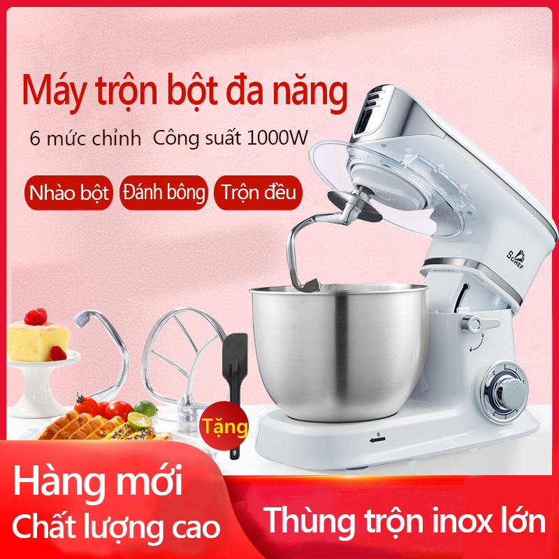 Giá bán Máy trộn bột máy đánh trứng cỡ lớn đa năng bát inox 5 lít/ 6 lít công suất 1000W/1300W máy trộn bột đánh kem làm bánh tiện dụng happy family