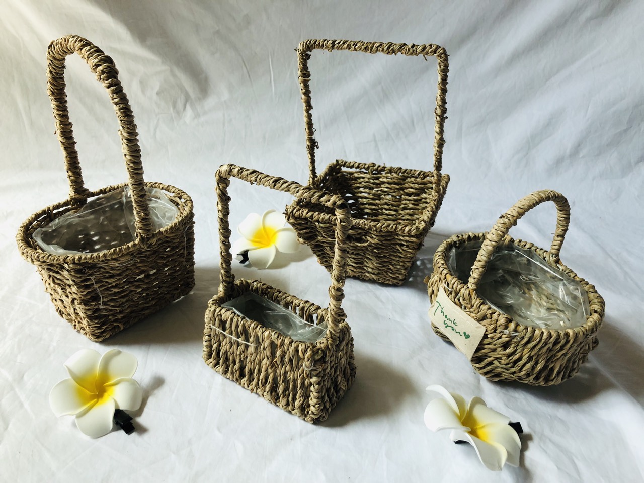 Giỏ cói Mini decor studio, đựng chậu hoa nhỏ trang trí