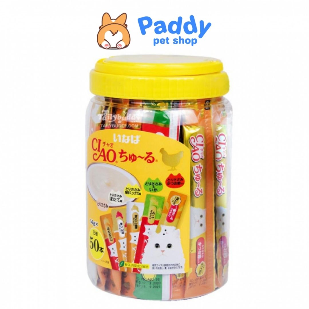 [Hộp 50 tuýp] Súp Thưởng Mèo Ciao Churu Mix Nhiều Vị