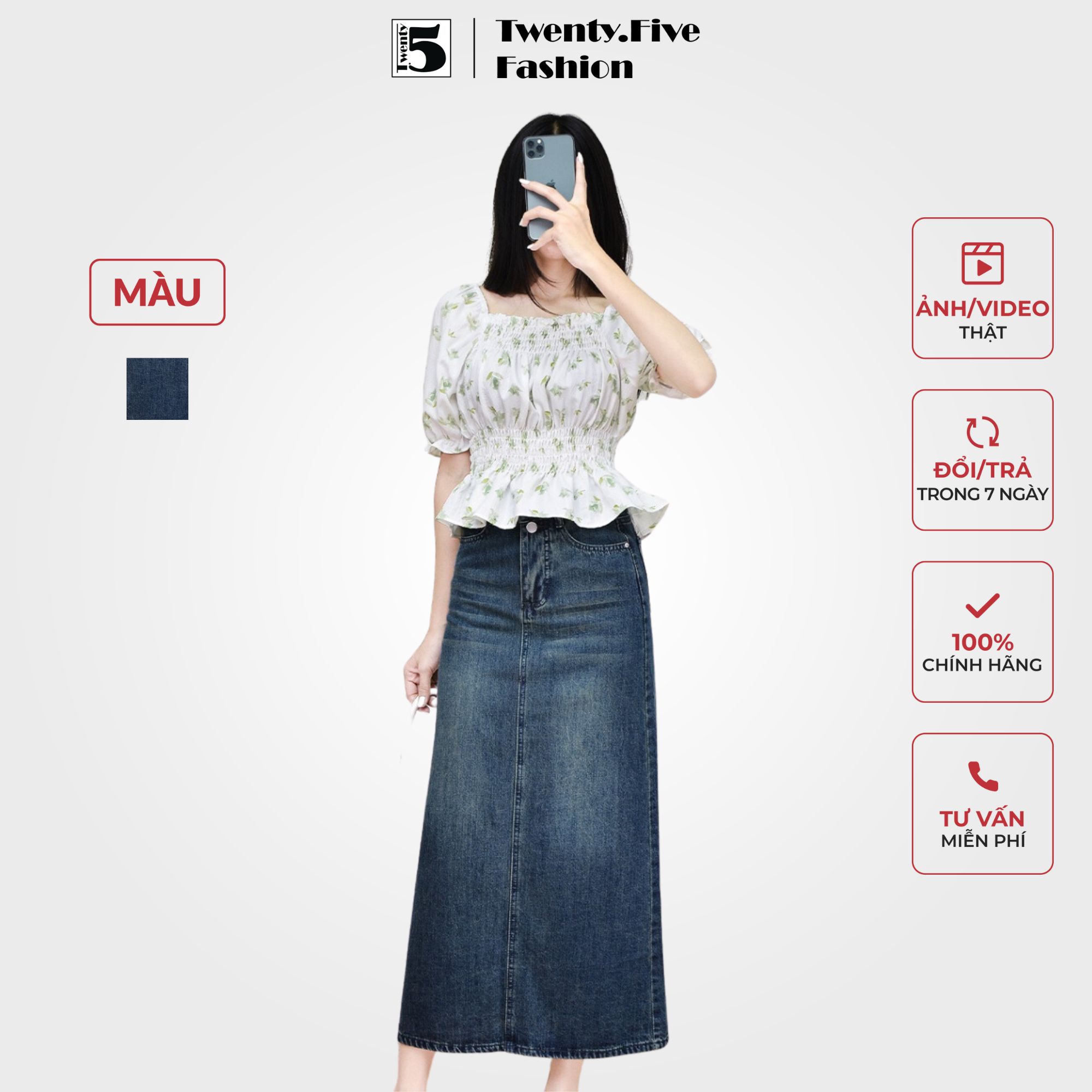 Chân váy chữ A dáng dài, có 2 khuy twenty.five 4905