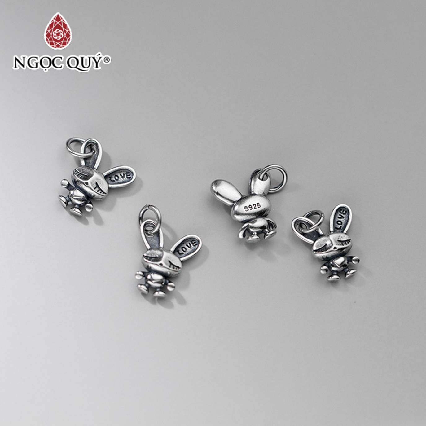 Charm bạc treo hình con thỏ LOVE - Ngọc Qúy Gemstones