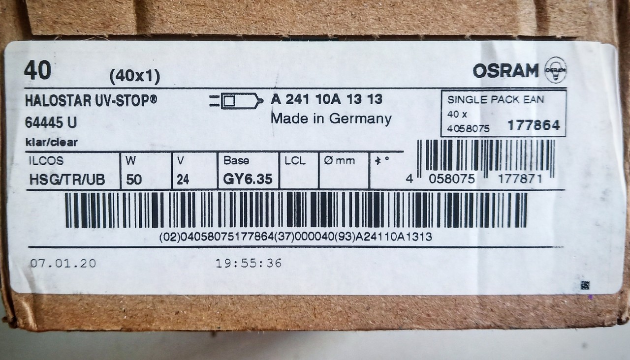 (SALE) Bóng halogen 24V 50W GY6.35 OSRAM Germany