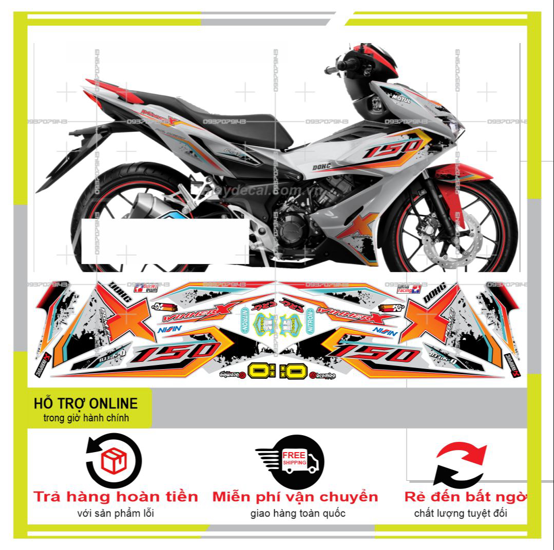 Tem rời winner x dán xe bạc 30302 có thể phối màu theo yêu cầu