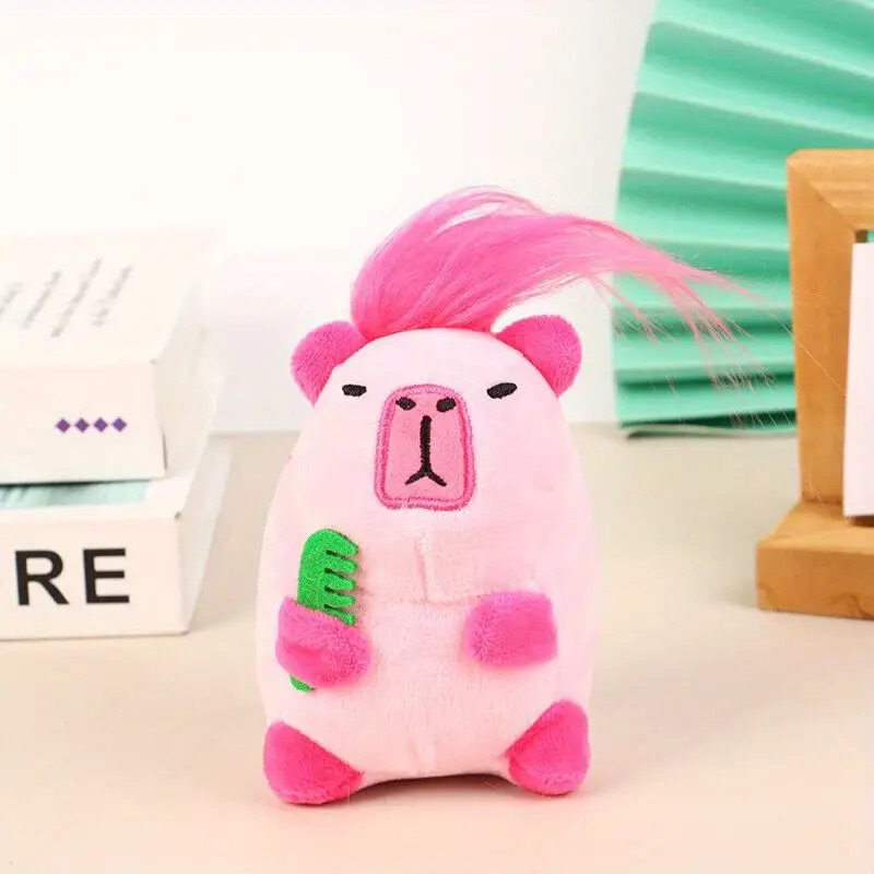 Móc khoá Capybara chuột lang bông có tóc cặp đôi vô tri có tóc hài hước.