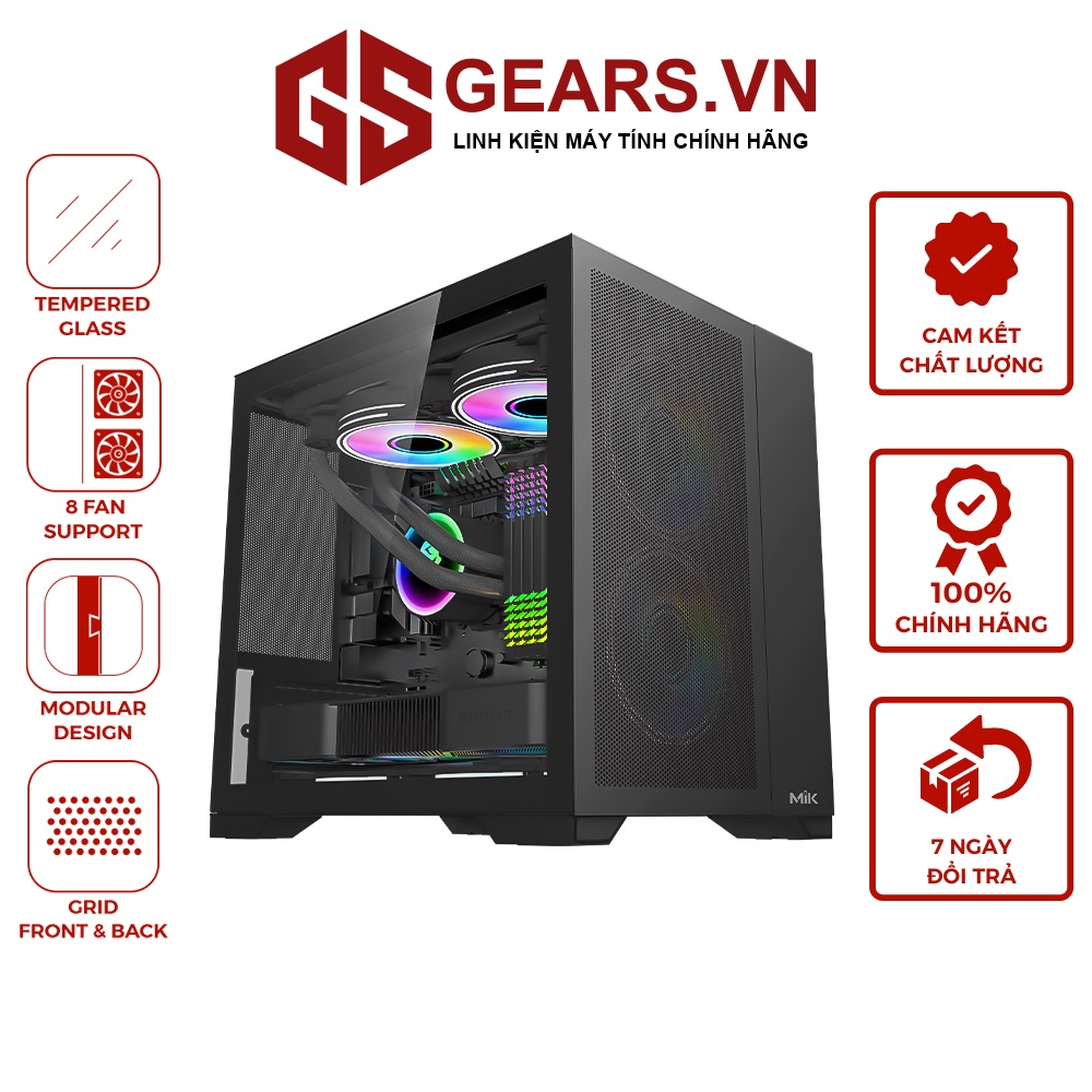 Case máy tính, vỏ case PC Mik Lv12 Mini Flow hỗ trợ mainboard M-ATX, ITX - BLACK