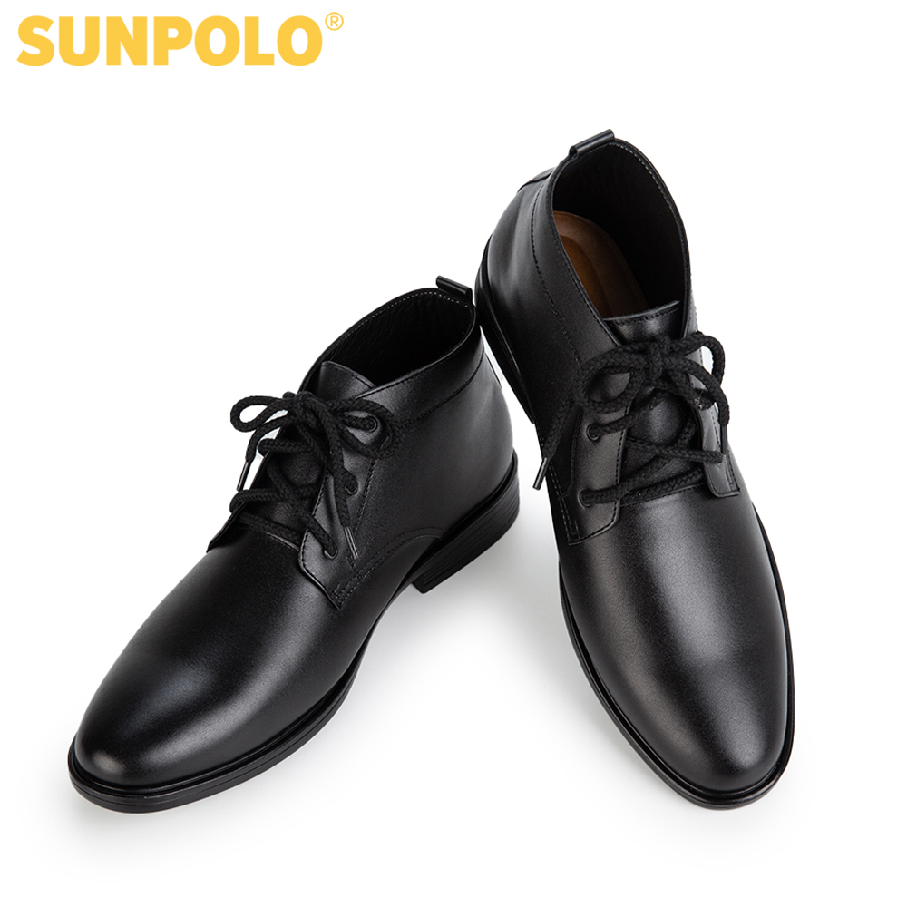 Giày Boot Nam Da Bò SUNPOLO Cột dây BOOT03 (Đen)