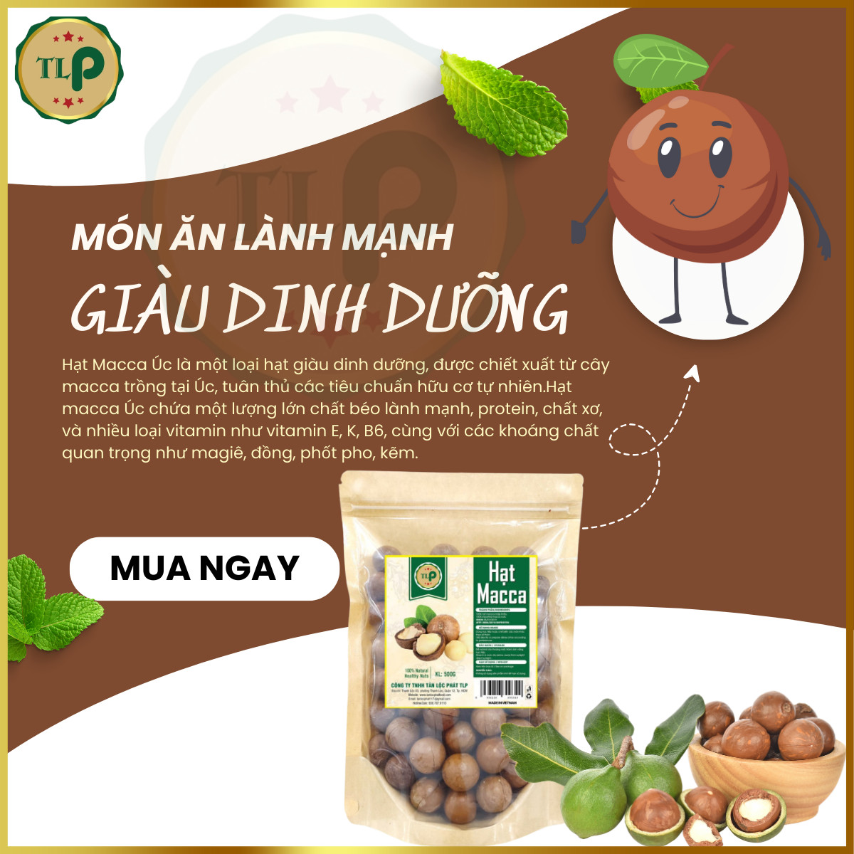 Tan Loc Phat Cracked Macadamia Nuts, 500g Bag