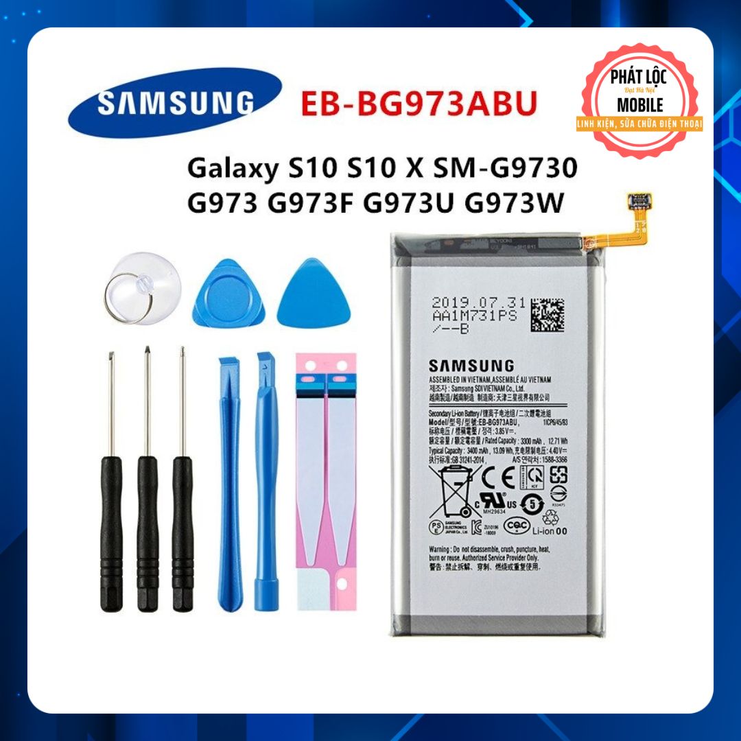 Pin samsung galaxy s10 zin chính hãng samsung sản xuất, mã eb-bg973abu dung lượng 3400mah, bảo hành pin samsung galaxy s10 3 tháng, tặng kèm bộ tua vít mở máy