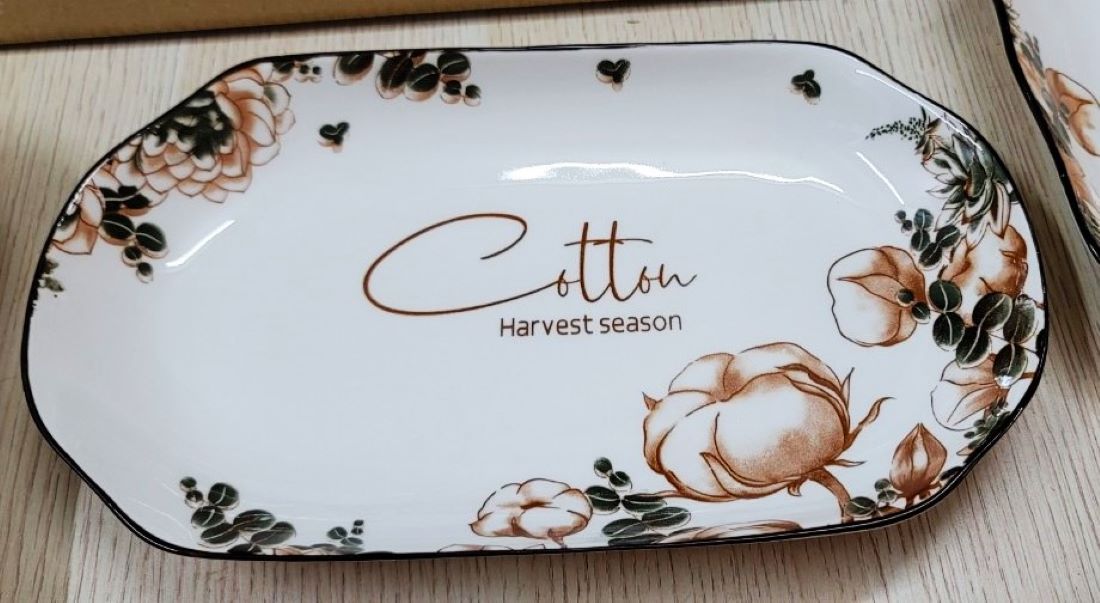 Dĩa xoài gốm sứ hoa văn Cotton 27CM
