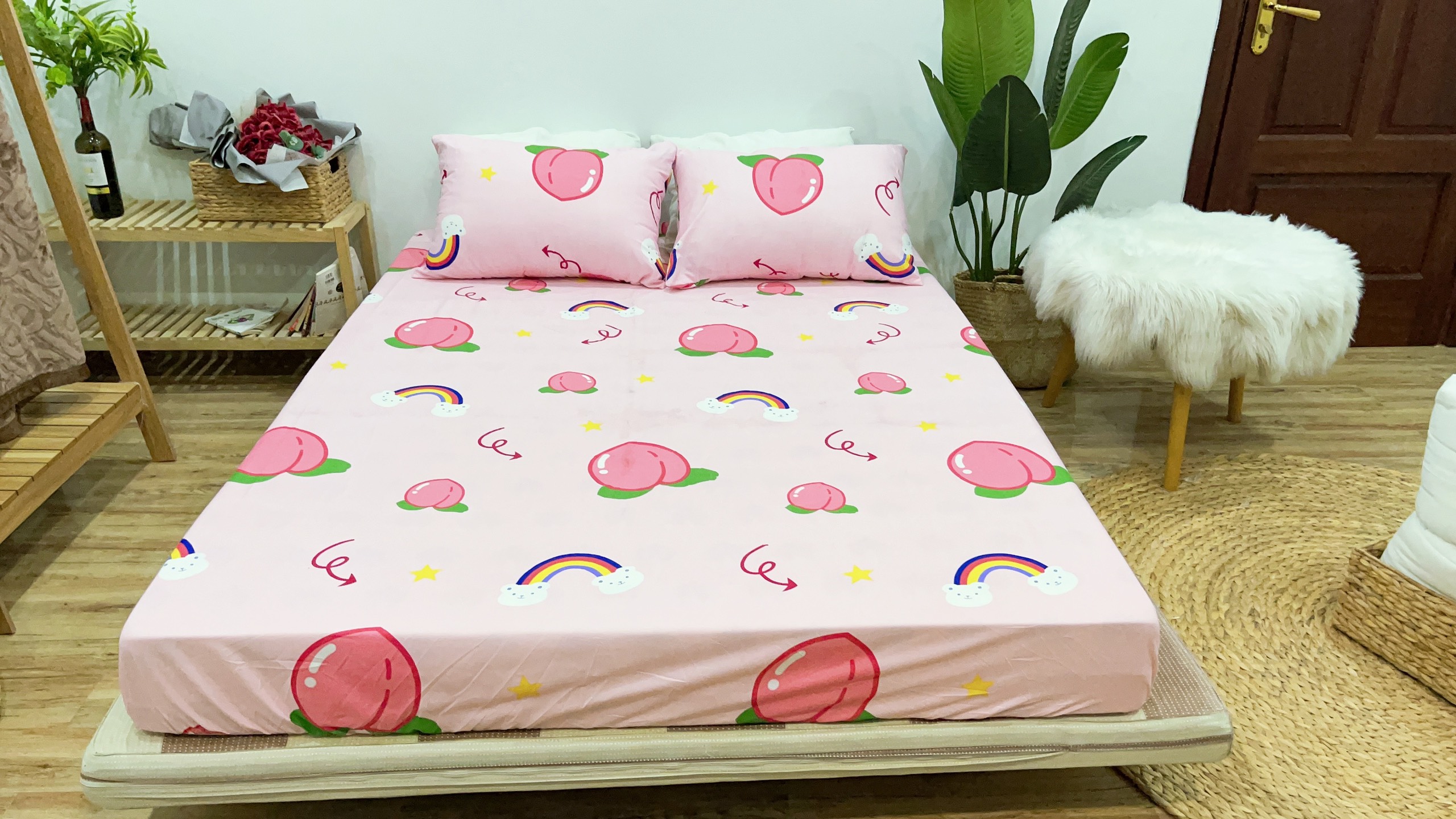 Set Ga Gối Mẫu Đào Hồng P60