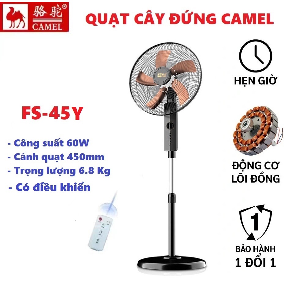 Quạt cây đứng camel cao cấp 5 cánh có hẹn giờ 16inch siêu mát lưu thông không khí hàng nội địa trung