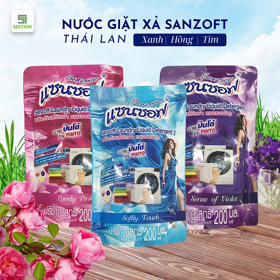 Nước giặt xả đậm đặc Thái Lan SANZOFT ngát hương bền lâu 200ml túi ngẫu nhiên ít tạo bọt sáng màu vải