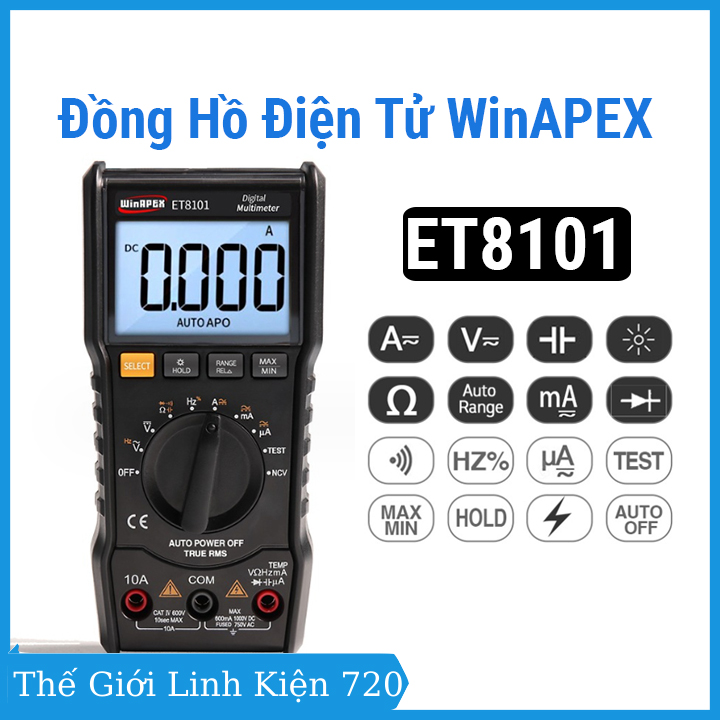 Đồng hồ điện tử winapex et8101 đo điện ac, dc. tụ điện, tần số, diode đa năng có đèn sáng