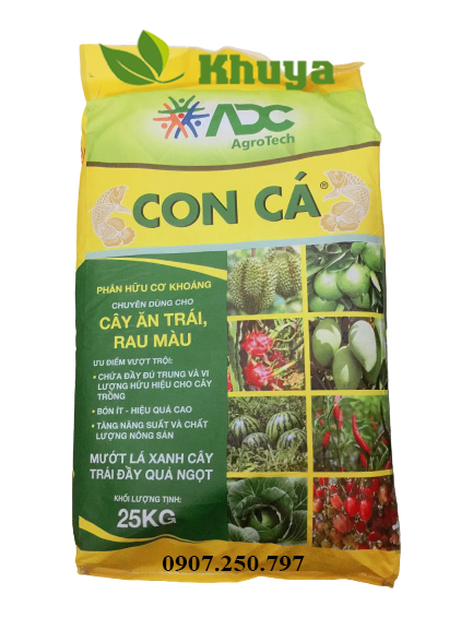 1kg lẻ Phân bón hữu cơ khoáng Con Cá ADC Mướt lá Xanh lá