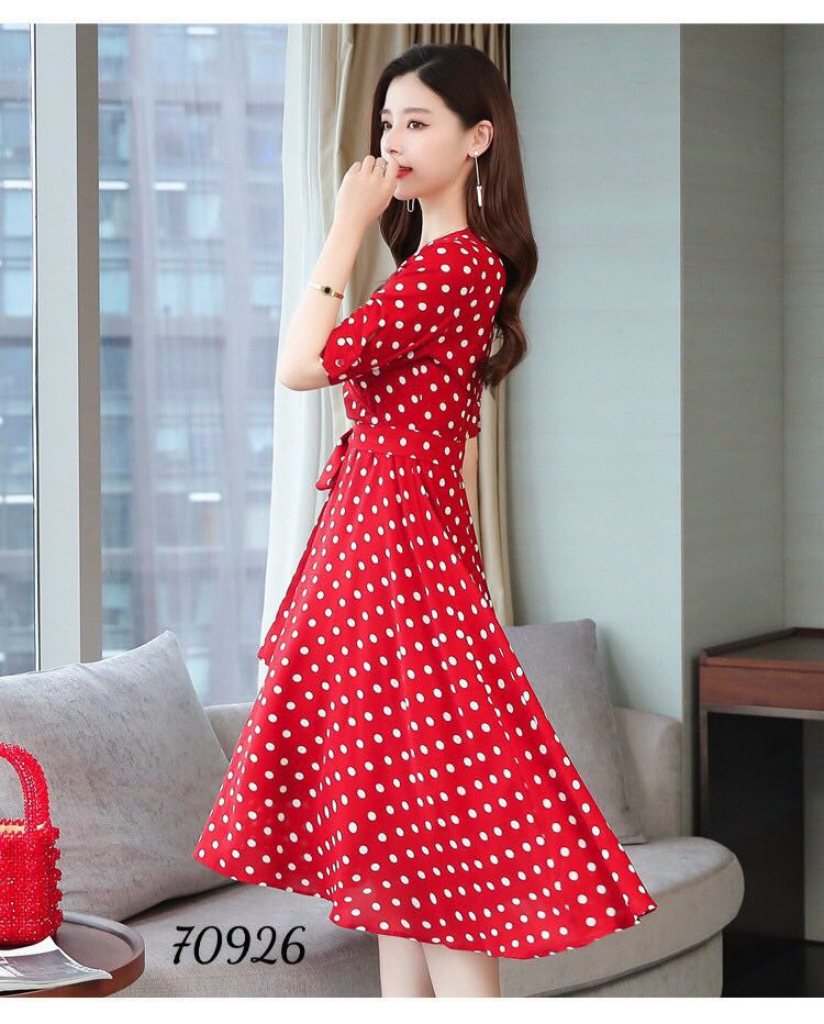 Đầm lụa bi dài thắt nơ dễ thương-d01