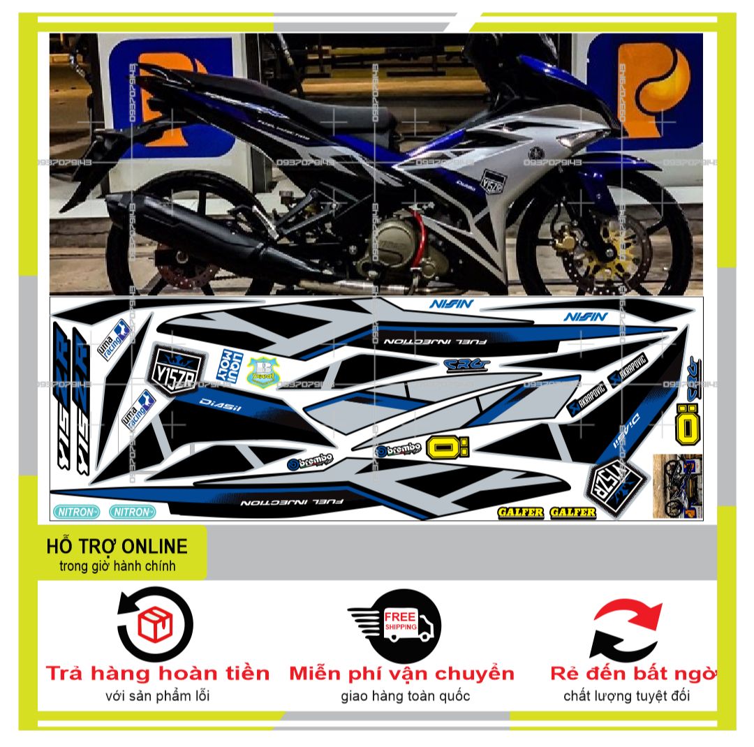 Tem rời exciter 150 y15zr bạc xanh đen