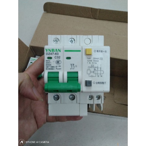 (HÀNG CHẤT LƯỢNG) Aptomat DZ47Chống Giật 2 Pha C20A - C32A -C63A