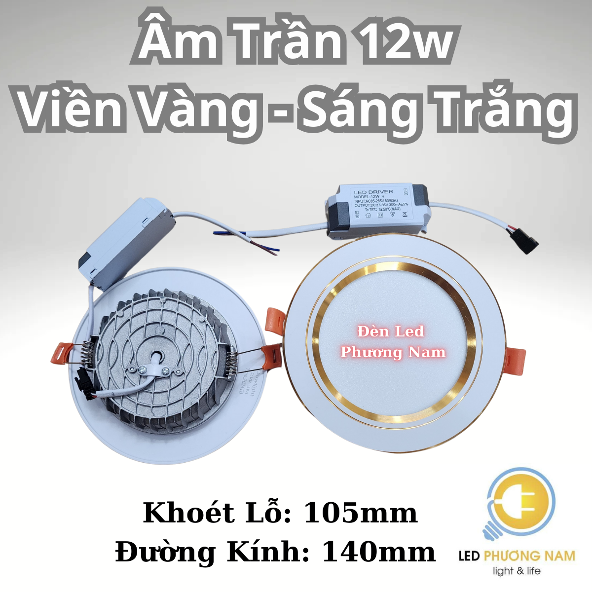 Đèn Led Âm Trần 3 Màu 7W & 9W và 12w (Viền Vàng - Viền Bạc)
