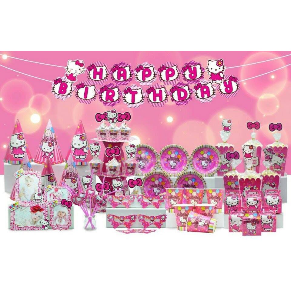 Set bàn tiệc mega trang trí sinh nhật cho bé hình hello kitty