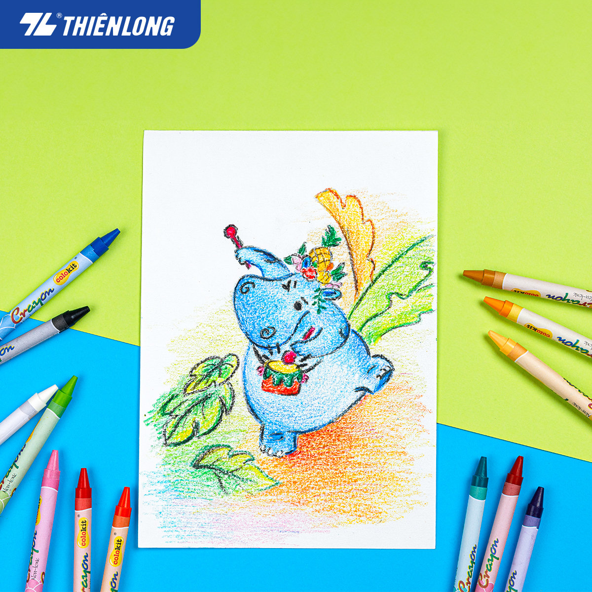 Bút sáp màu Thiên Long Colokit 16 màu mịn, ít bụi, đều màu an toàn cho bé tô màu, vẽ tranh CR-C08