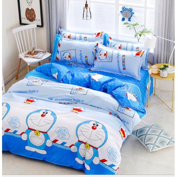 Set 4 Món Ga Gối Vỏ Chăn Lồng Ruột Mẫu DOREMON TEM THƯ