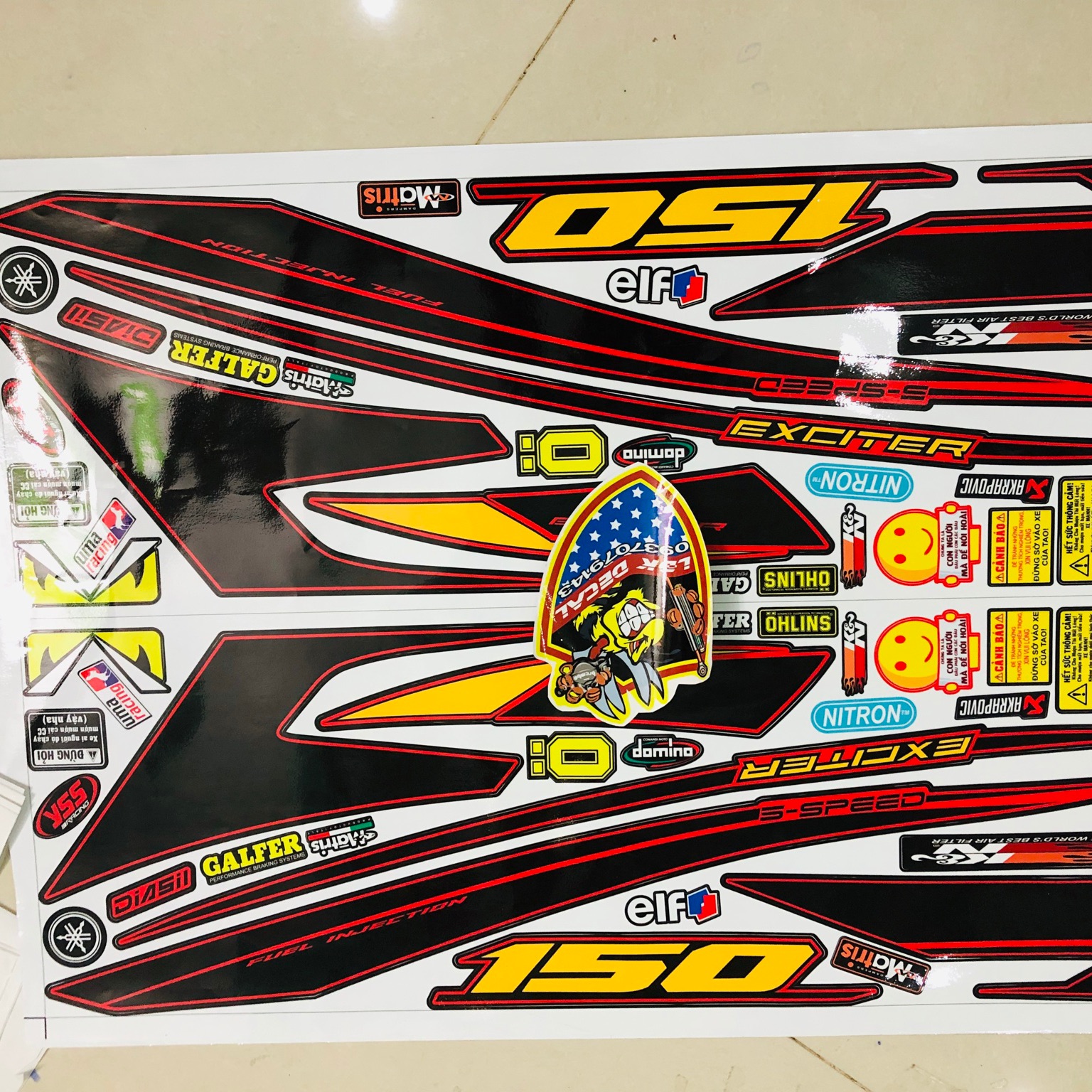 Tem rời exciter 150 chỉ đỏ dán xe đen hoặc xe đỏ