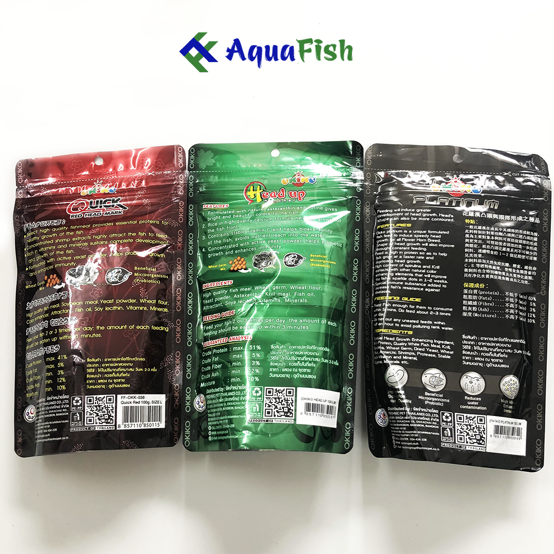 Thức ăn cho cá La Hán Okiko 100g giúp cá nhanh lớn, phát triển đầu và lên màu sắc đẹp