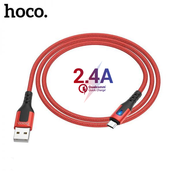 Cáp sạc Hoco DU08/DU08 Plus Micro USB sạc nhanh 2.4A dây bọc dù chống đứt có đèn LED dài 1m/2m tương thích với nhiều thiết bị Huawei/Oppo/Samsung...