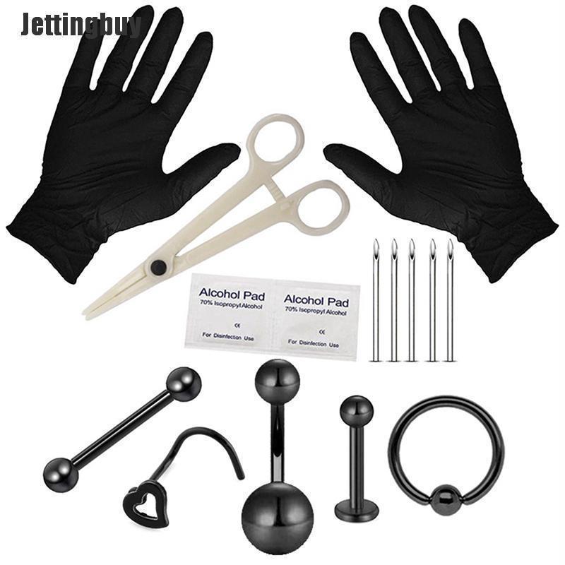 Jettingbuy Professional Body Piercing Tool Kit Ear Nose Navel Eyebrow Lip Nose Needles Set