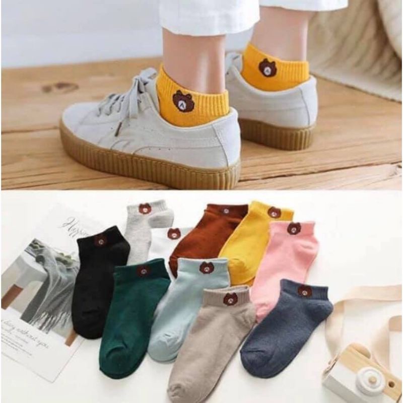 [HÀNG ĐẸP] 1 đôi Vớ , Tất Cổ Ngắn Hình Con Gấu ( Brown) (Bán lẻ theo từng đôi)