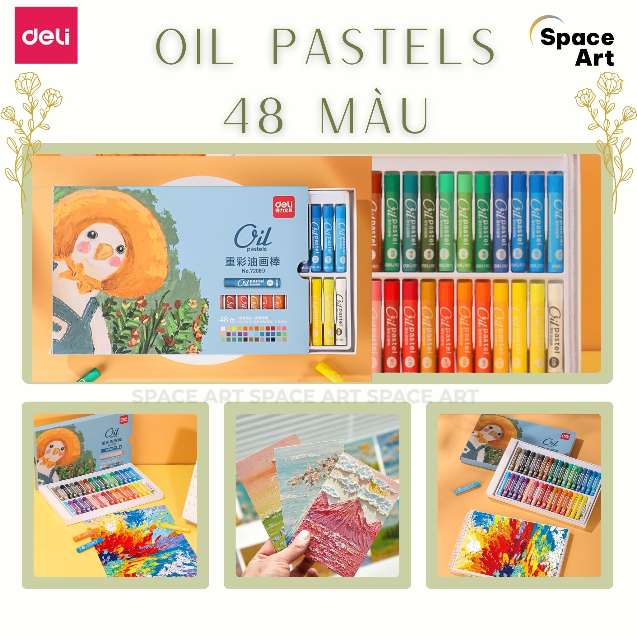 Bút sáp dầu oil pastel vẽ tranh 3d cao cấp deli 12/24/48 màu