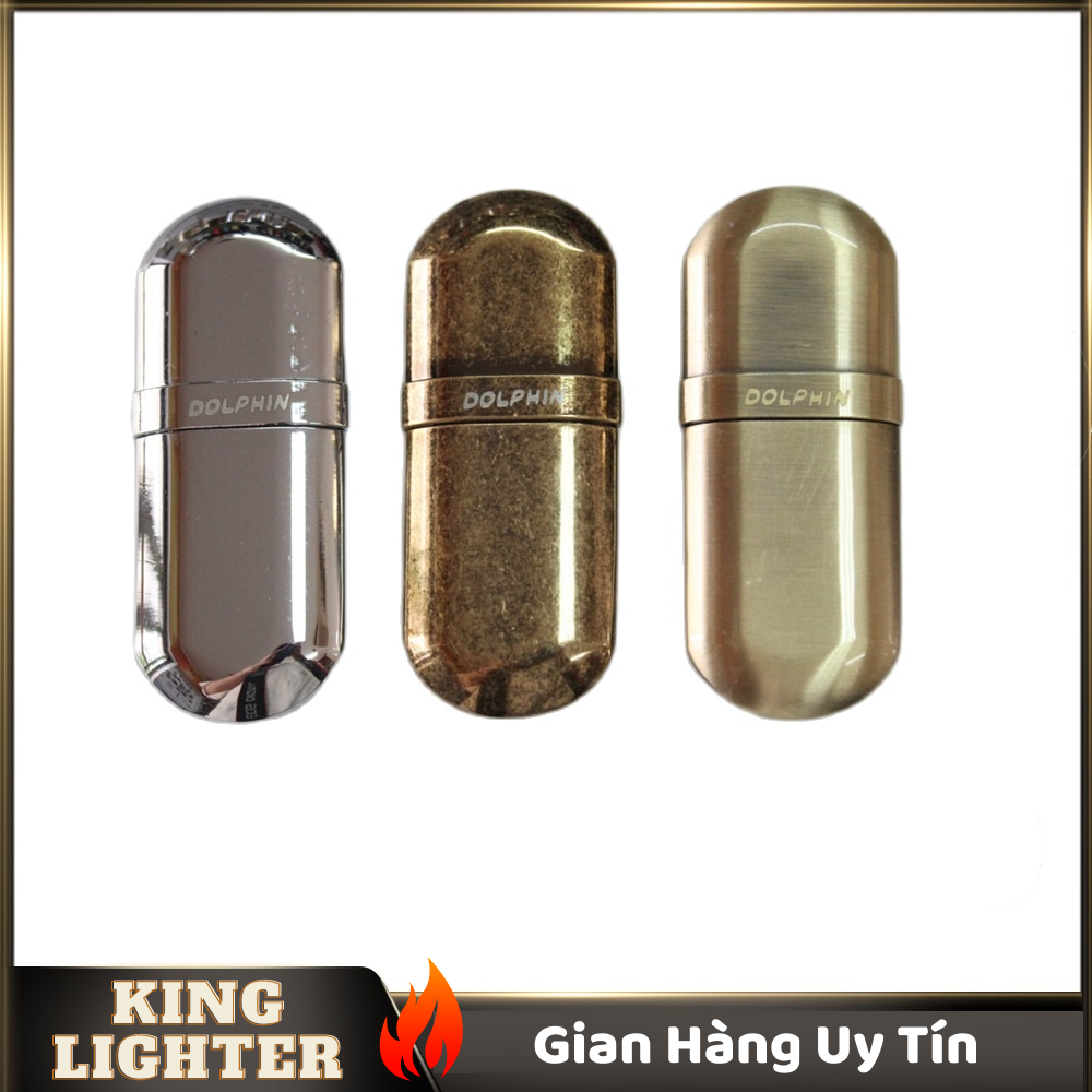 Bật lửa xăng đá dolphin hy-602 cối đá bánh xe cổ kim loại nắp rời