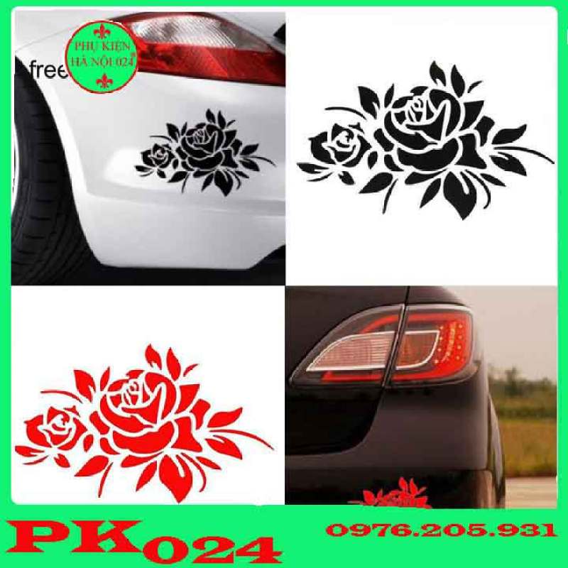 Decal Nhãn Dán Trang Trí Xe Ô Tô Hình Hoa Hồng
