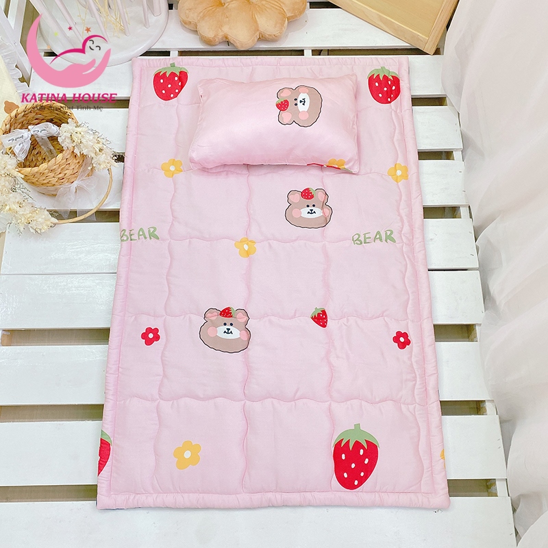Bộ gối nệm cho bé mầm non 4-5 tuổi Katina House, vải tencel cực mềm mát thấm hút tốt
