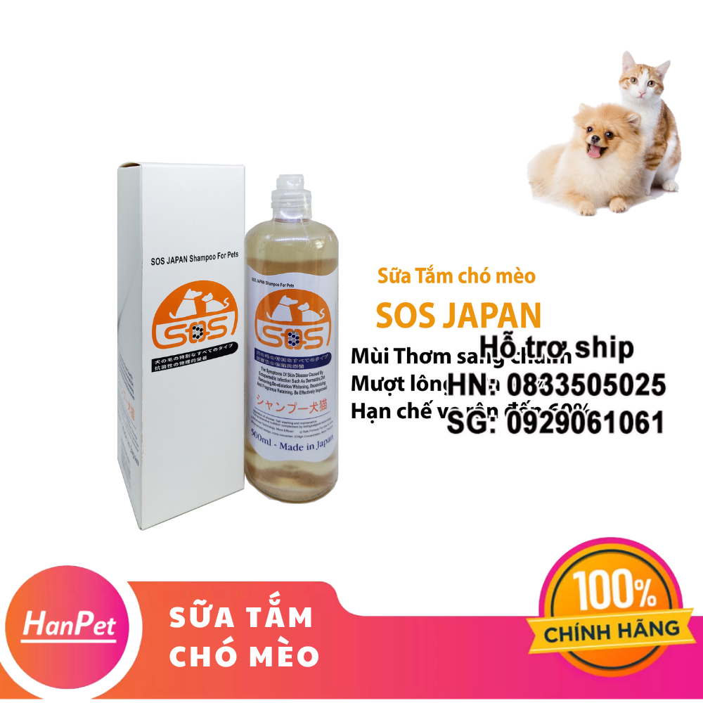 Hanpet - Sữa Tắm SOS Nhật JAPAN cao cấp 500ml dành cho mọi loại chó & Mèo làm sạch rận và thơm lâu hơn loại cũ
