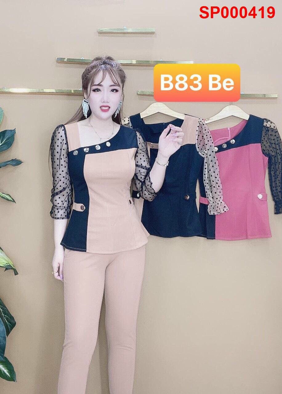Đồ bộ thun cát hàn 4 nút xéo ngực 419