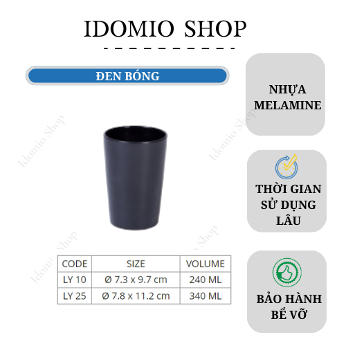 Ly Nhựa Melamie Đen Bóng