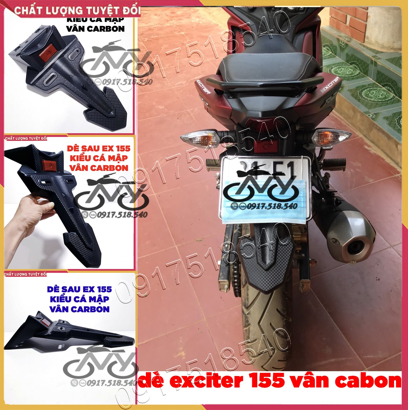 Dè Sau Exciter 155 Đời 2021 Kiểu FZ - Exciter 155 Kiểu Cá Mập Vân Cacbon